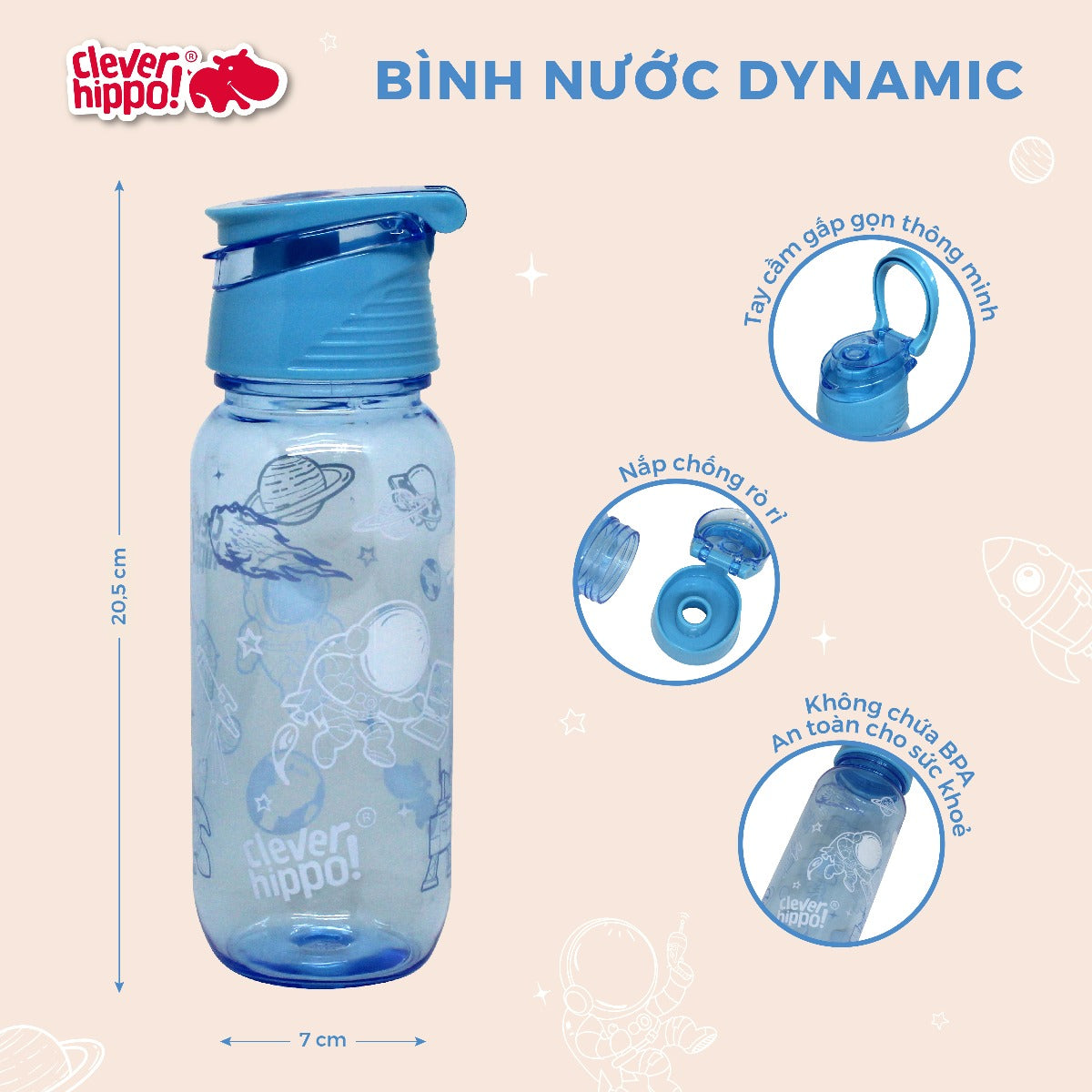 Bình nước nhựa Space Adventure Xanh CLEVERHIPPO WB01