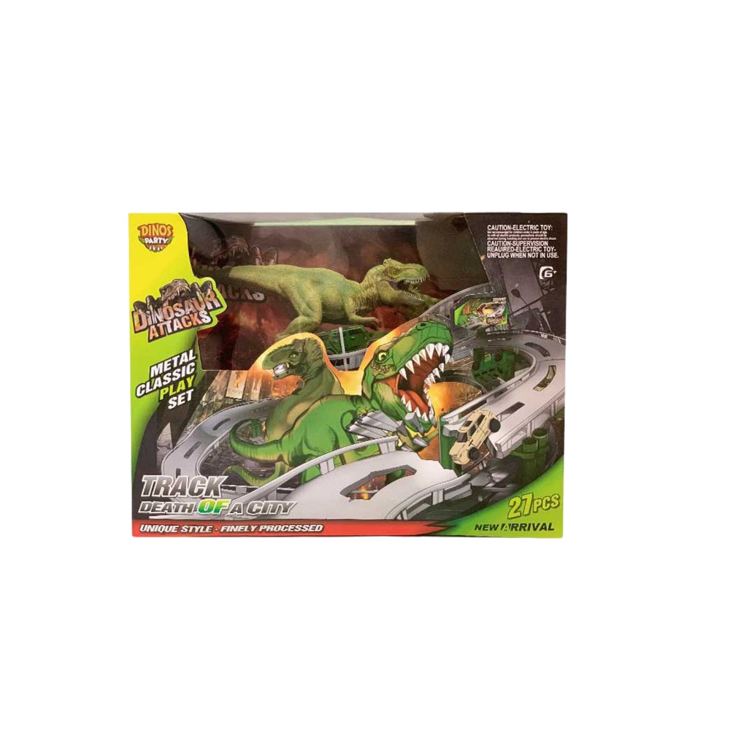 Dinosaur city racetrack assembly set (battery-powered car)_Green DINOS PARTY CM558-12