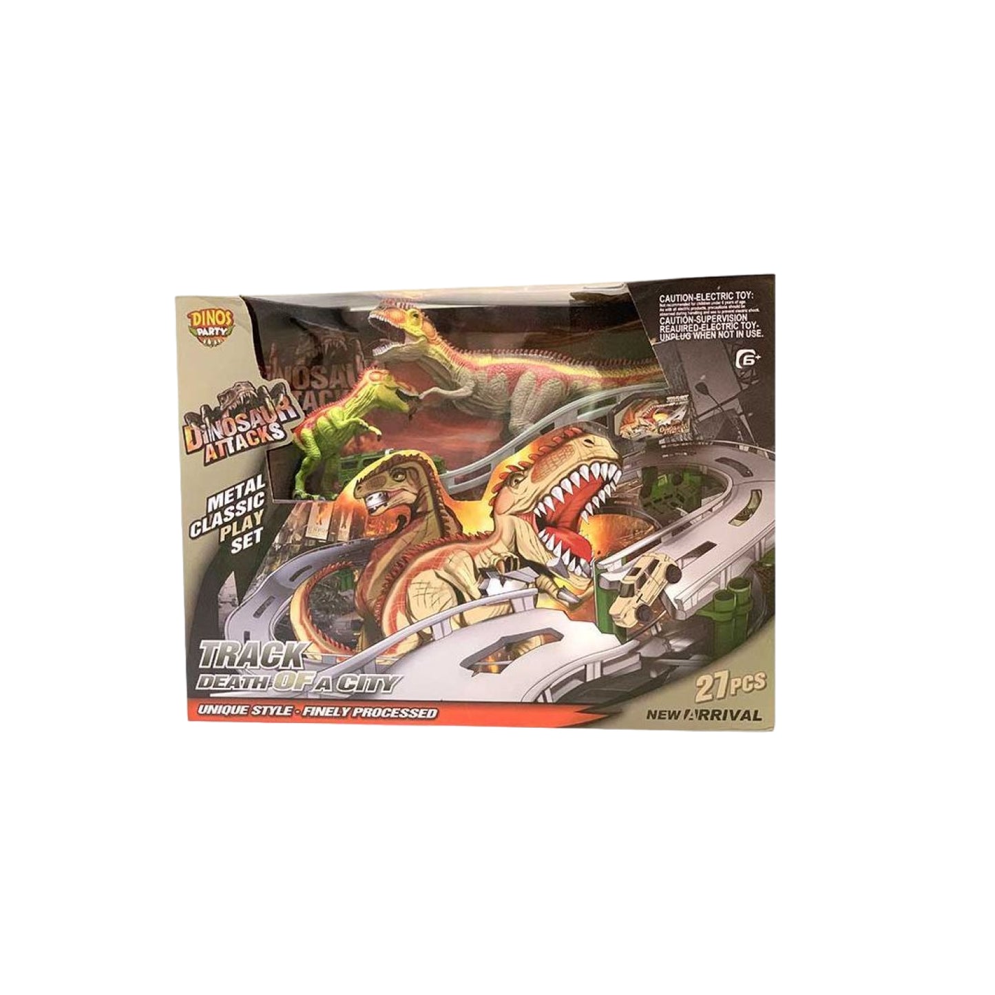 Dinosaur city racetrack assembly set (battery-powered car)_Brown DINOS PARTY CM558-2