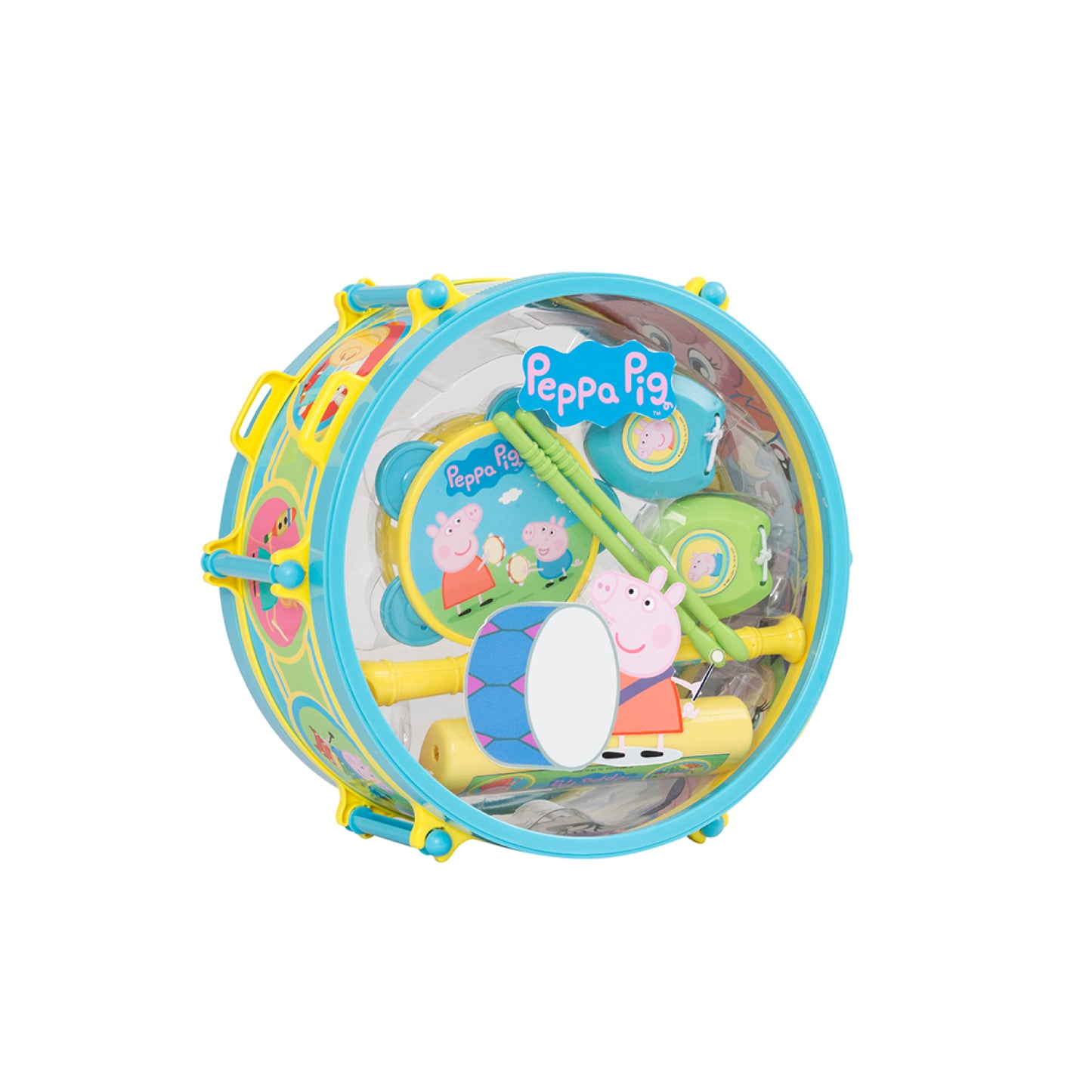 The Peppa Pig drum set conveniently packs other musical instruments. PEPPA PIG 138402800