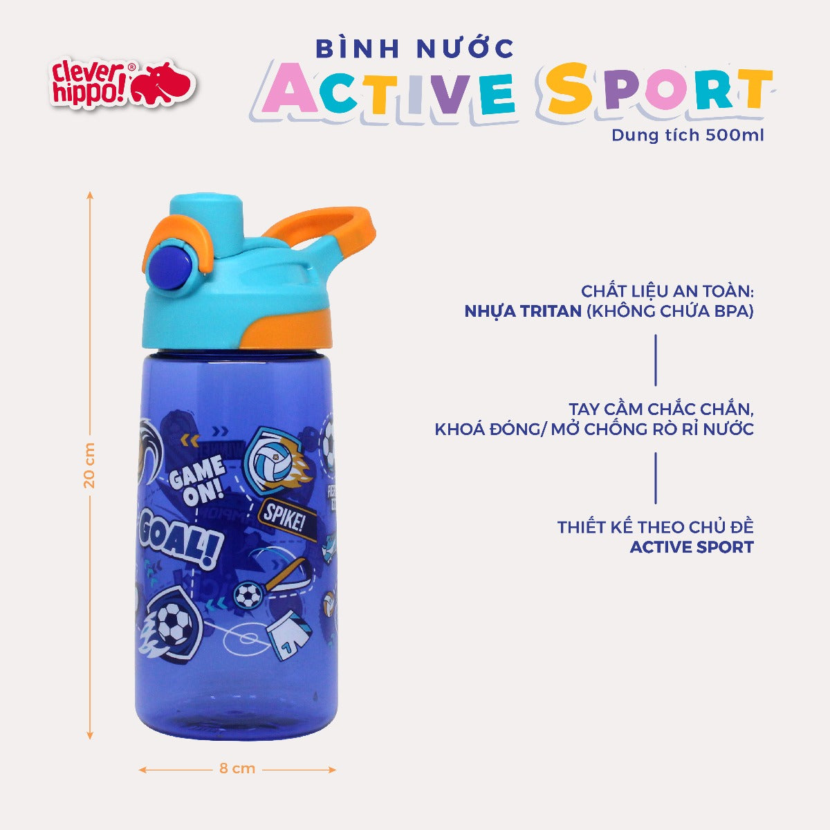 Bình nước TRITAN Active Sport Xanh CLEVERHIPPO WB02