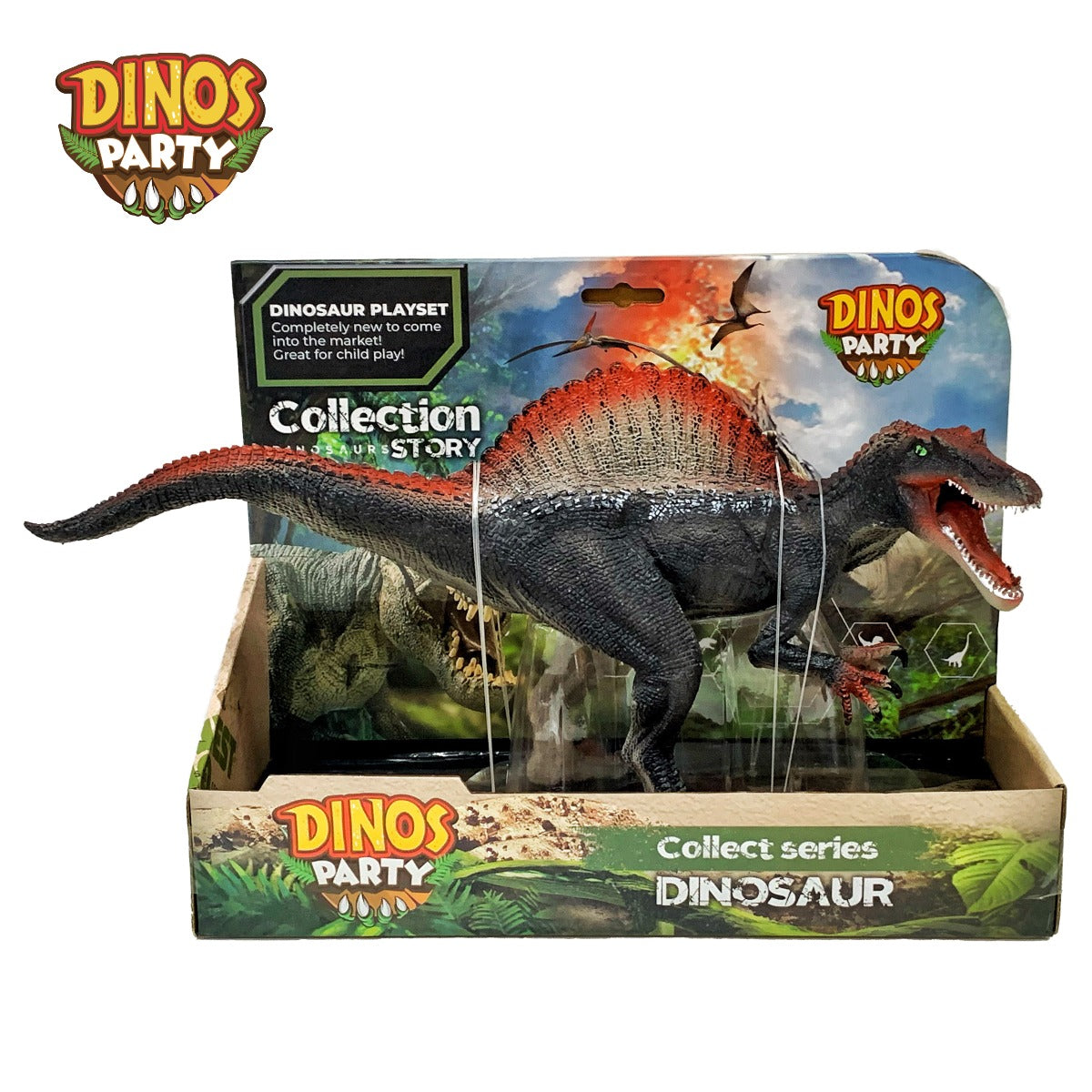 North African Spinosaurus dinosaur model_Red Gray DINOS PARTY BG6015A-2