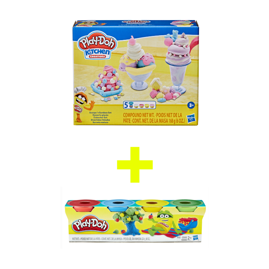 Combo bộ khuôn làm bếp cơ bản và bột nặn 4 màu mini PLAYDOH CBE7253-23241