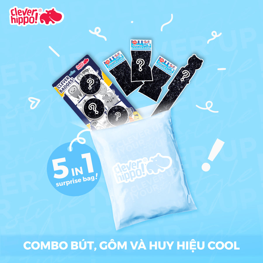 Combo Bút, gôm và huy hiệu Cool CLEVERHIPPO CBPEN02