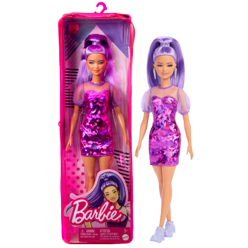 Barbie fashion doll - Petite &amp; Purple Metallic Dress BARBIE FBR37