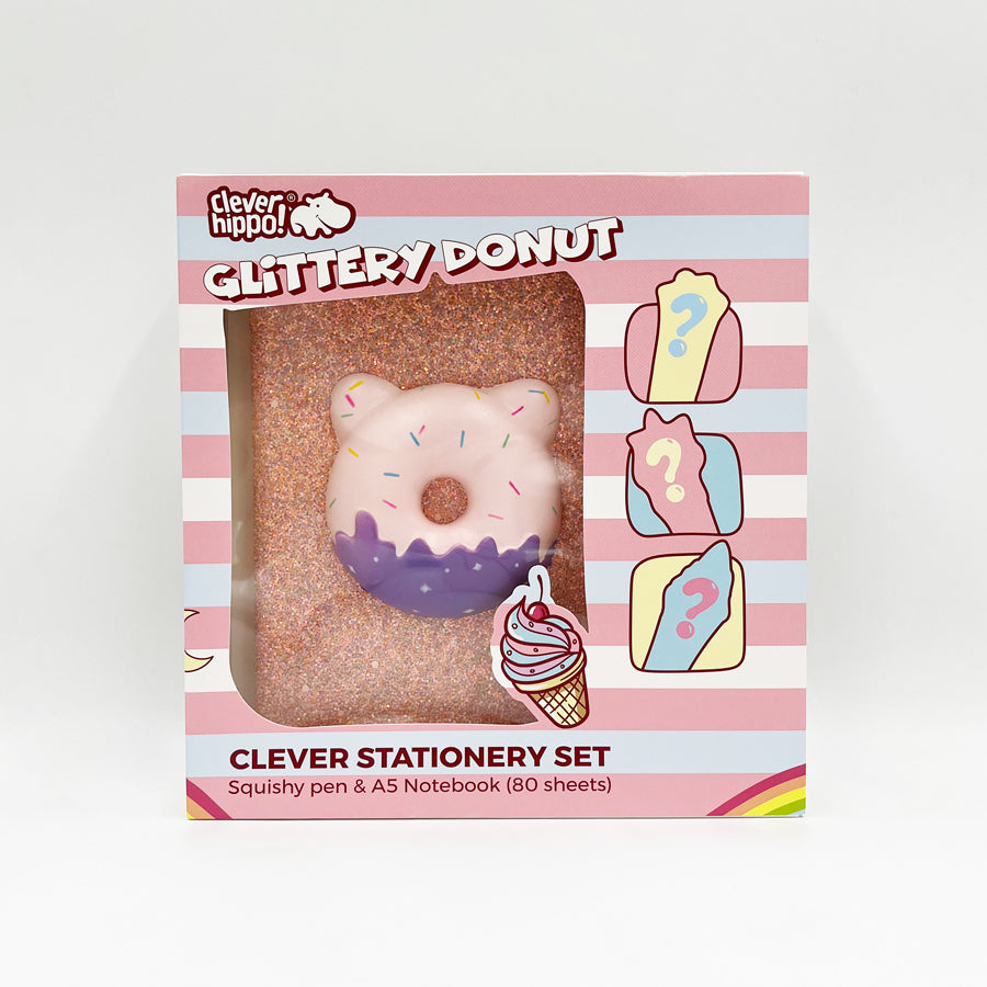 Stationery set - Glittery Donut Pink CLEVERHIPPO NB1202