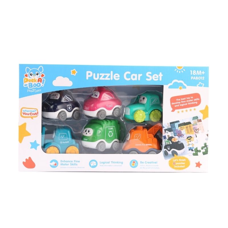 Toy with 6 mini cars and fun puzzles PEEK A BOO PAB012