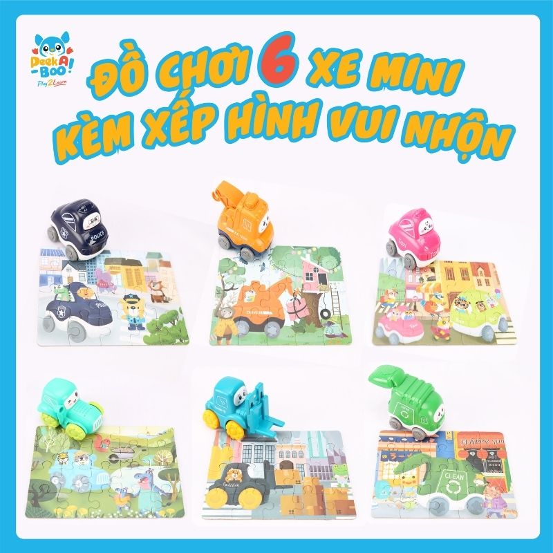 Toy with 6 mini cars and fun puzzles PEEK A BOO PAB012