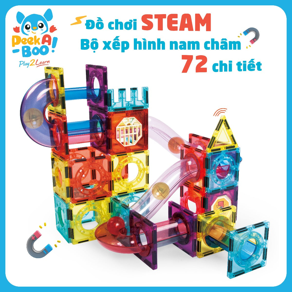 Đồ chơi STEAM-Bộ xếp hình nam châm 72 chi tiết PEEK A BOO PAB028