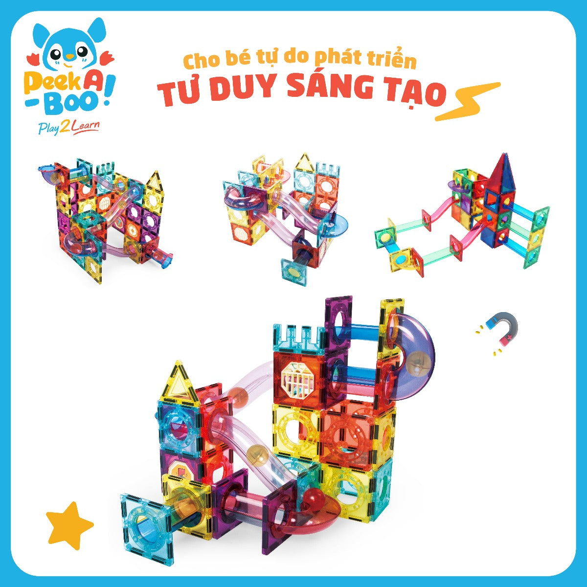 Đồ chơi STEAM-Bộ xếp hình nam châm 72 chi tiết PEEK A BOO PAB028