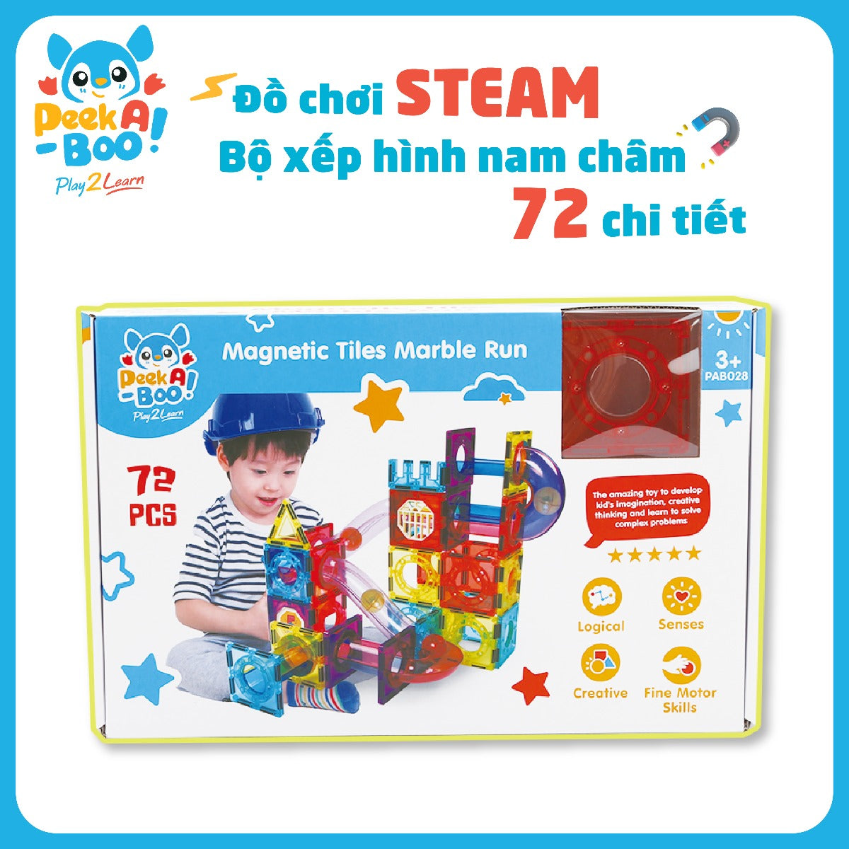 Đồ chơi STEAM-Bộ xếp hình nam châm 72 chi tiết PEEK A BOO PAB028